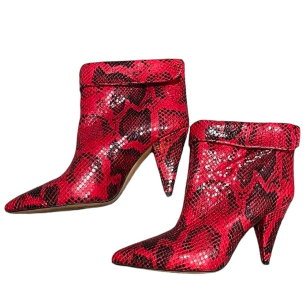 Isabel Marant Red Lisbo Snake-Print Booties Cone Heel Ankle Boots Python Sz 7.5 - Picture 5 of 14